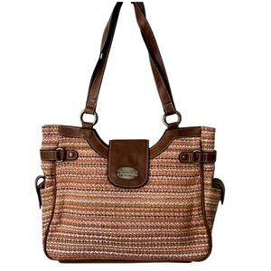Rosetti Woven Satchel Bag Womens Pink Tan Brown Jute Shoulder Handbag Purse